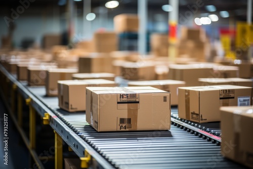 Cardboard boxes on conveyor belt in warehouse © arthurhidden