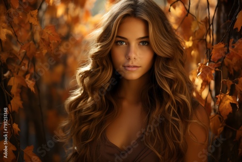 Autumn beauty with golden leaves and warm light