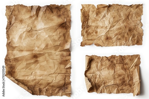 Four pieces of brown paper on a white background, versatile for various projects