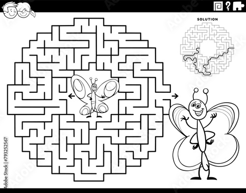 maze game with cartoon butterflies coloring page