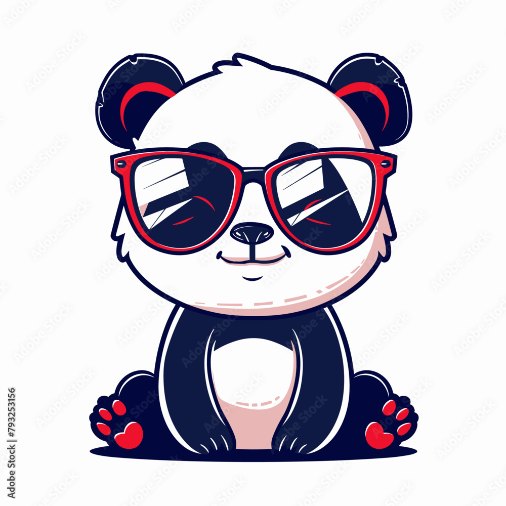 Cute cartoon panda in sunglasses. Vector illustration on white background.