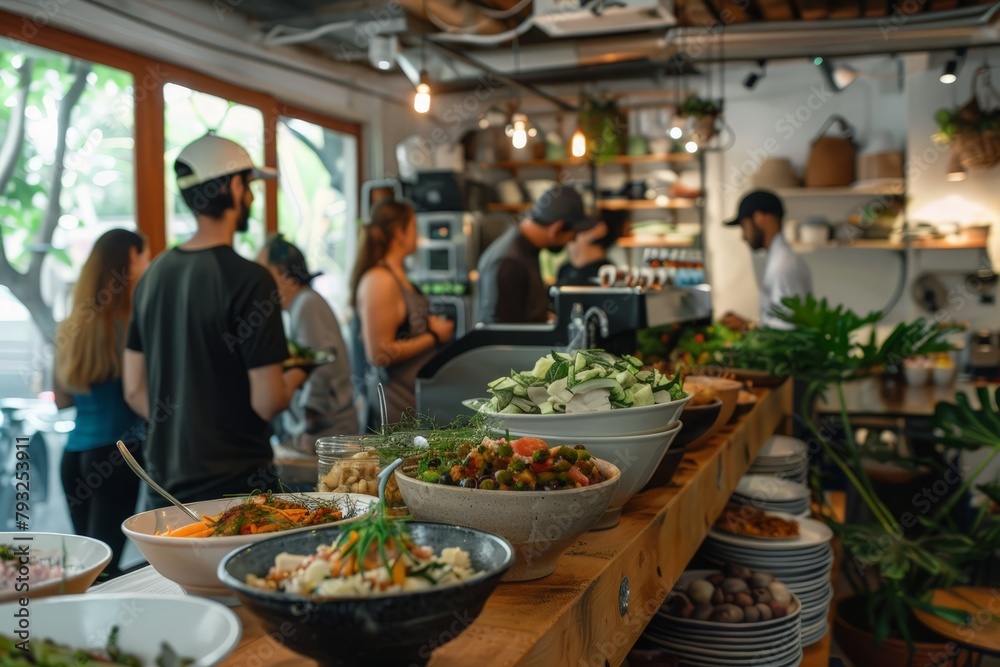 Sustainable dining at a modern eco-friendly cafe