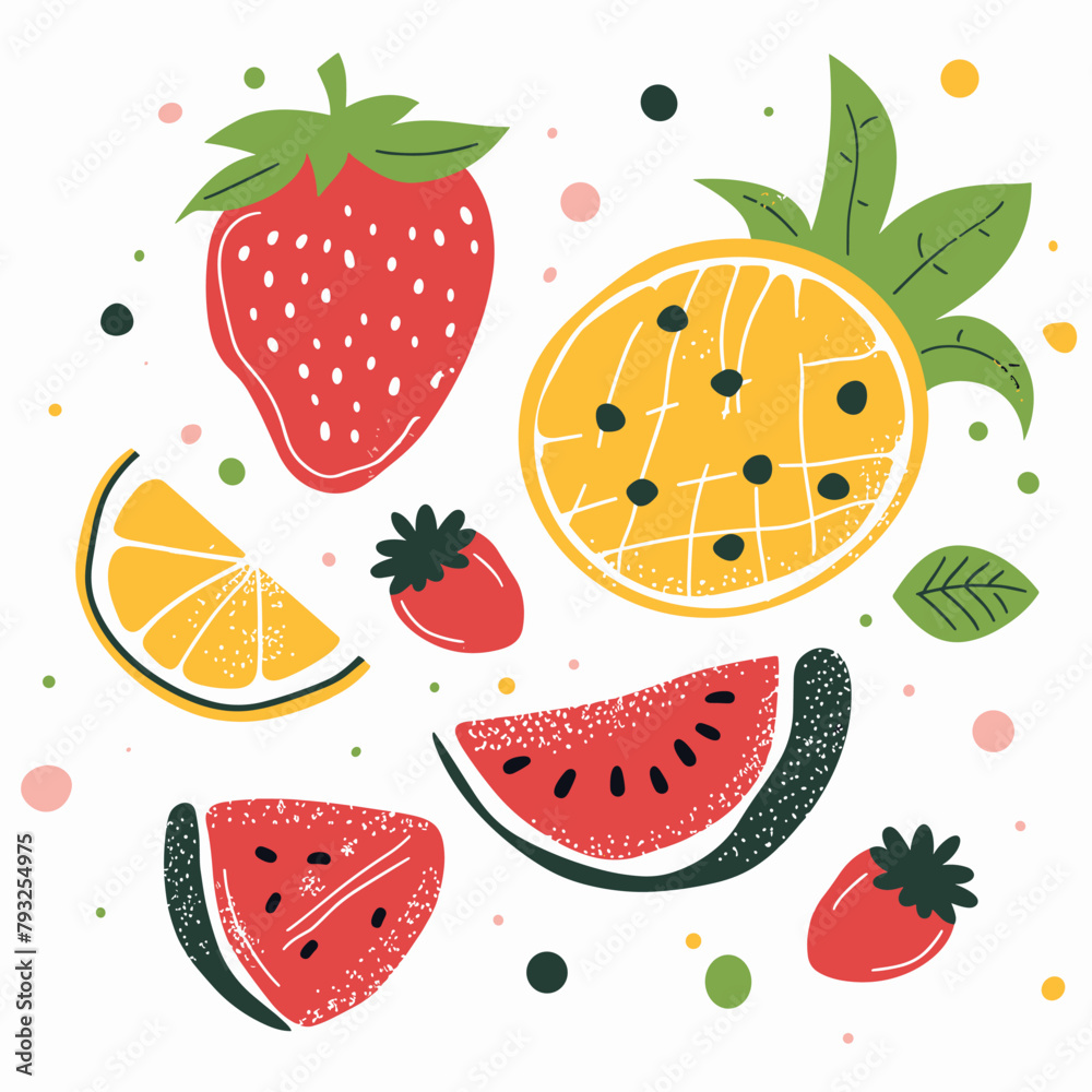 Fruit pattern. Vector hand drawn illustration with fruits and berries. Fruit pattern. Vector hand drawn illustration with fruits and berries.
