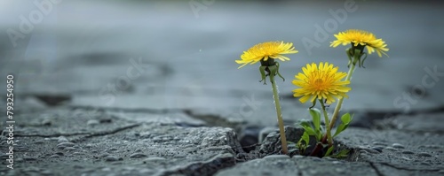 Resilience in bloom: dandelions through cracked pavement © Denys