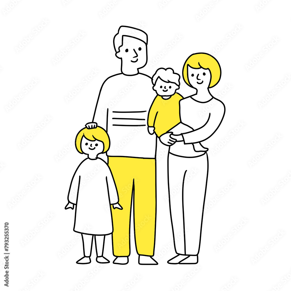 illustration of a family consisting of 4 people standing side by side illustration of a family consisting of 4 people standing side by side