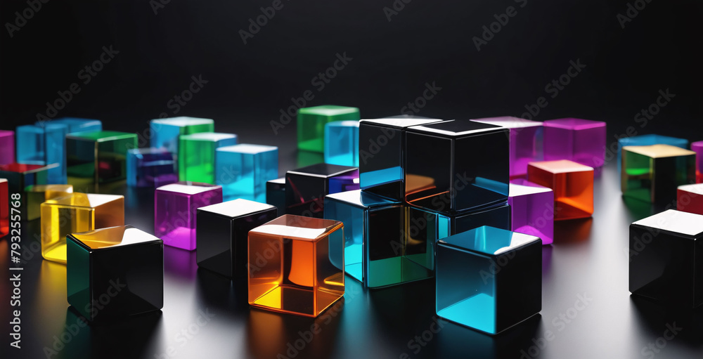 abstract colorful cubes against black background abstract colorful cubes against black background