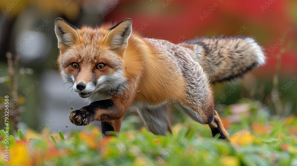 Carnivore Fox Swift fox running through grassy field