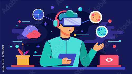 An individual engaging in brain exercises using virtual reality technology to boost cognitive abilities..