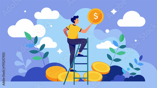 A person standing on a ladder reaching for their financial dreams with each step representing a successful peertopeer lending transaction.