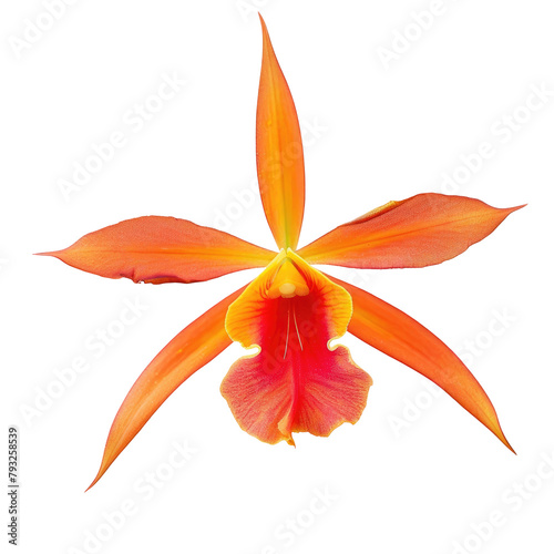 A stunning Encyclia Prosthechea vitellina cross hybrid botanical orchid boasting vibrant hues of bright orange and yellow takes center stage in a captivating close up shot The intricate flo photo