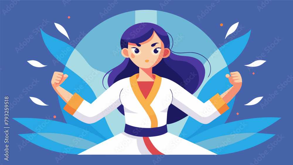 Fototapeta premium A young woman with Tourette Syndrome discovers a sense of control and discipline through martial arts finding peace in the structure and