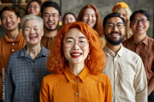 Group of diverse business people standing in a row and smiling at the camera