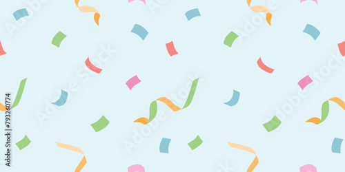 Print with ribbons of different colors in light blue background. Positive decoration for celebration events and happy mood  trendy wallpaper pattern. Vector illustration
