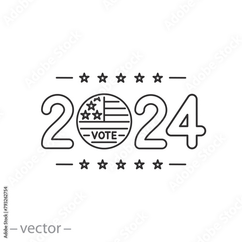 2024 date elections in usa icon, voting american presidential elections, you vote, thin line vector illustration