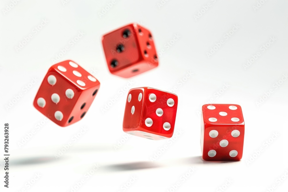 Three red dice with white dots flying in the air. Suitable for various gaming and gambling concepts Three red dice with white dots flying in the air. Suitable for various gaming and gambling concepts