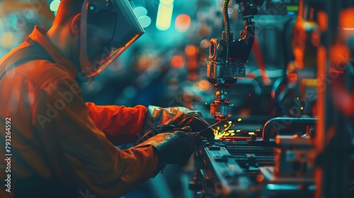 Industrial welder at work in a factory