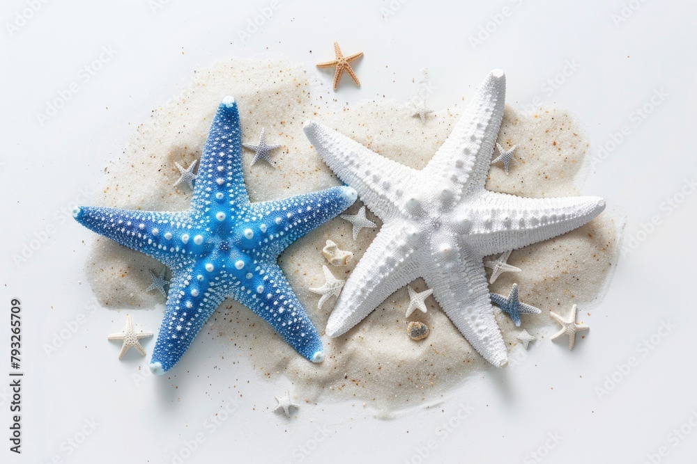 Two starfish in blue and white colors, perfect for beach-themed designs Two starfish in blue and white colors, perfect for beach-themed designs