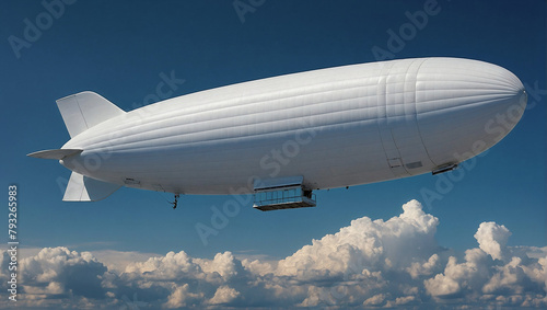 Airship, zeppelin flies in the blue sky.