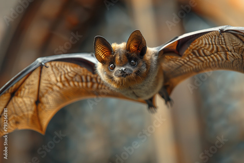 bat in flight close-up on a blurred natural background photo