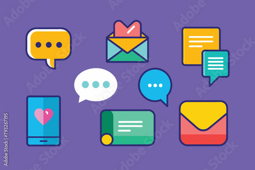 Diverse phone message icon set on a bright purple background, Phone message icon set, Simple and minimalist flat Vector Illustration photo