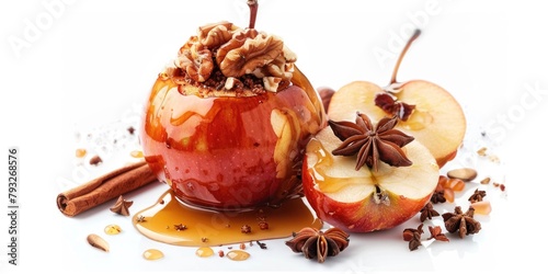 Fresh apple with sprinkled cinnamon and anise, perfect for food blogs or recipes