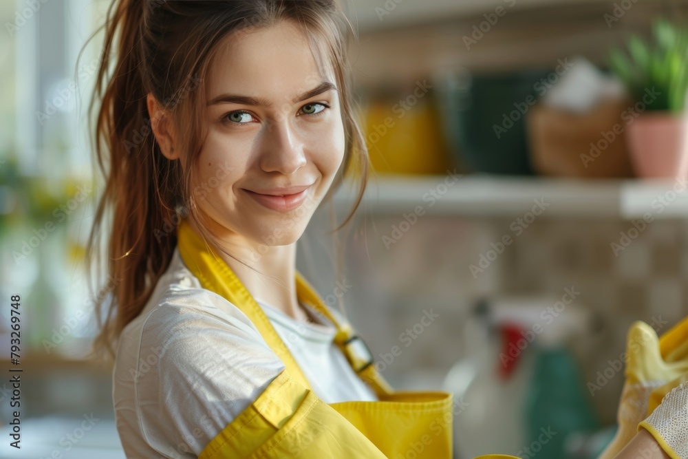 Spring cleaning girl house, general cleaning, decluttering, eco friendly housekeeping Spring cleaning girl house, general cleaning, decluttering, eco friendly housekeeping