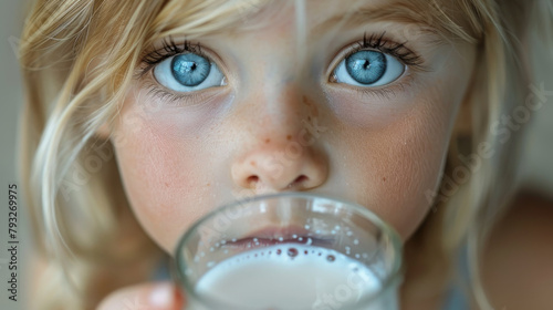 The girl drinks milk