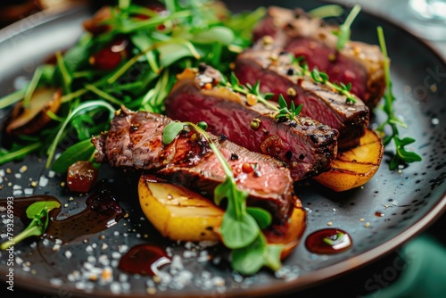 Close up of a plate of food on a table, perfect for food blogs or restaurant menus