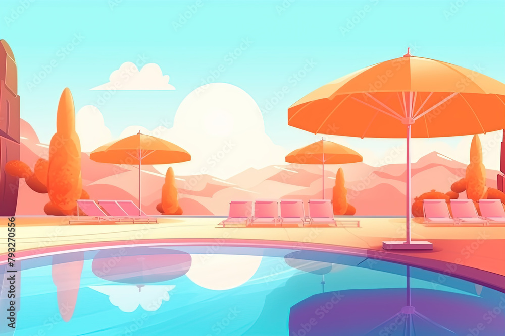 Pool in the summer - orange summer background