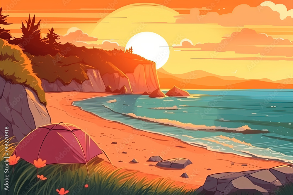 Sunset on the coast background