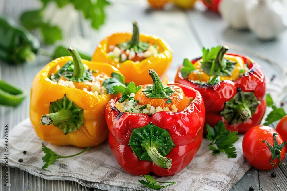 Fresh peppers displayed on a napkin, perfect for food blogs or recipe websites Fresh peppers displayed on a napkin, perfect for food blogs or recipe websites