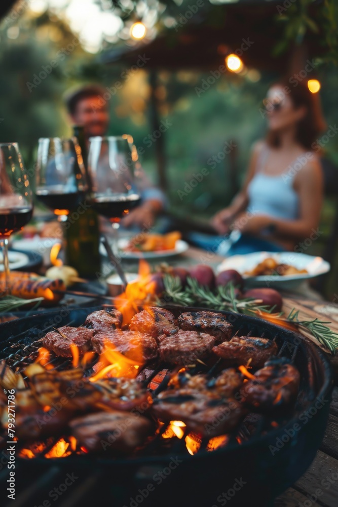 Group of people enjoying a barbecue together. Perfect for summer cookout concepts