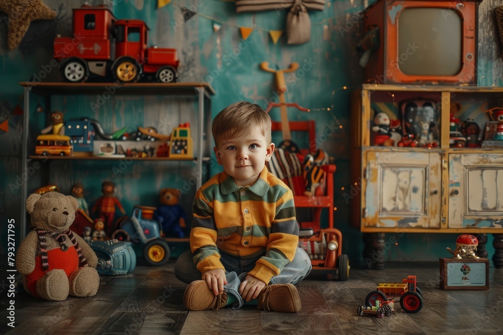Classic toys playroom backdrop for studio child photo with vintage toy collection