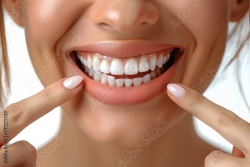 A person showing a smile after using a product, likely focusing on skincare or dental health.