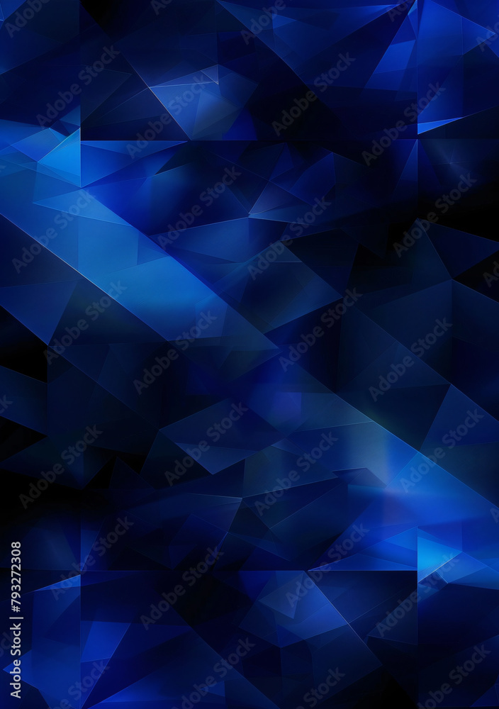 Abstract background with blue geometric shapes and gradient, vector illustration, dark color palette, dark navy and black, dark skyblue and indigo tones, high resolution, professional photograph