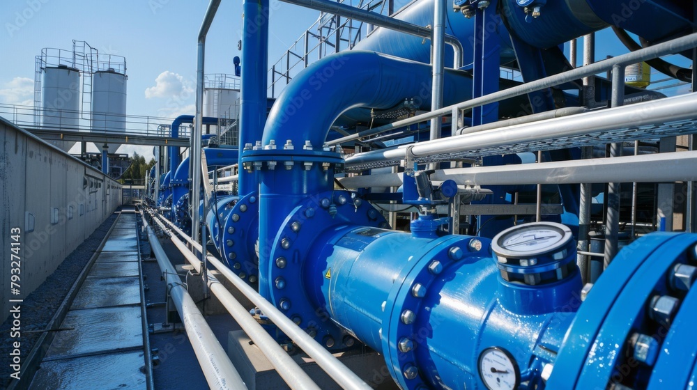 Large Blue Pipe Next to Building Large Blue Pipe Next to Building