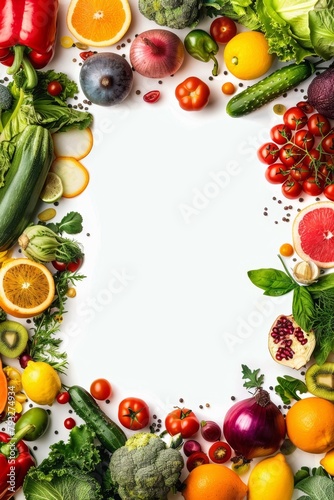 vegetables and fruits on a white background Generative AI © ShPRoman