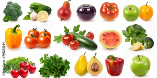 vegetables and fruits on a white background Generative AI