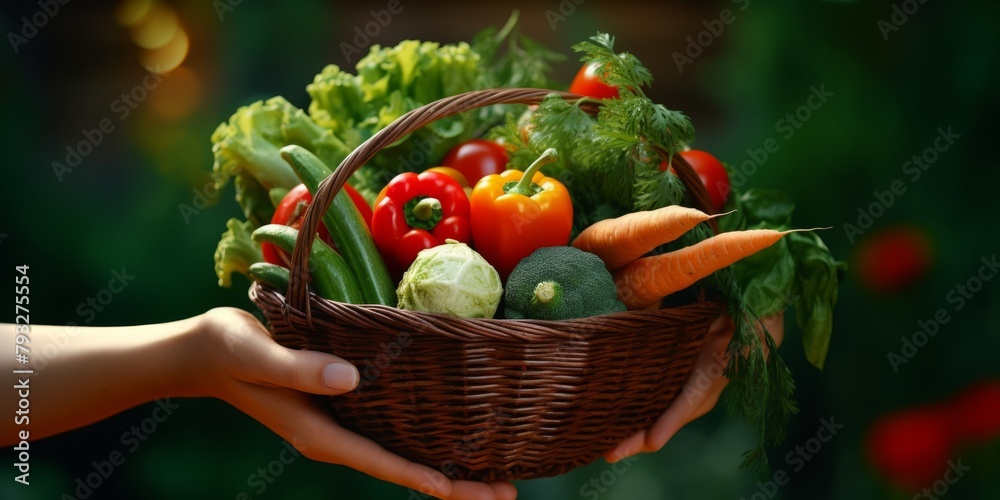 Farmer with a basket of vegetables in his hands Generative AI