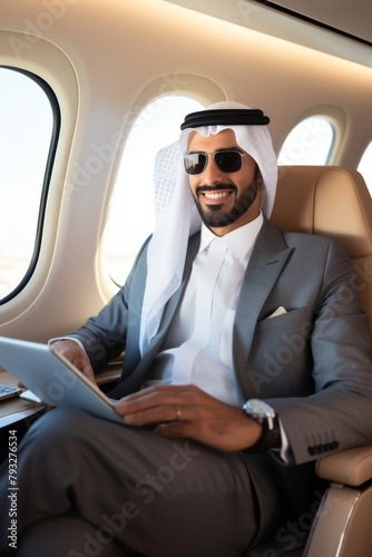 Arab businessman in a private jet Generative AI