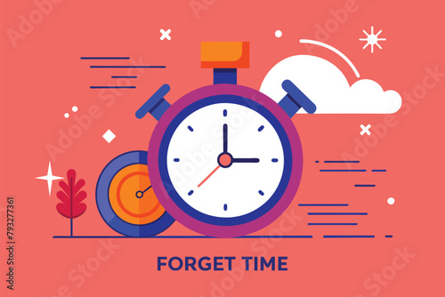 A clock with the words Forget Time in a simple and minimalist design, Relax forget time trending, Simple and minimalist flat Vector Illustration