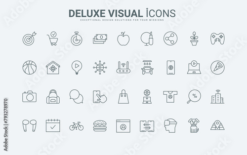 Outline symbols of everyday routine and modern healthy lifestyle, gardening and shopping, smart home and car, calendar for sport. Daily life thin black and red line icons set vector illustration