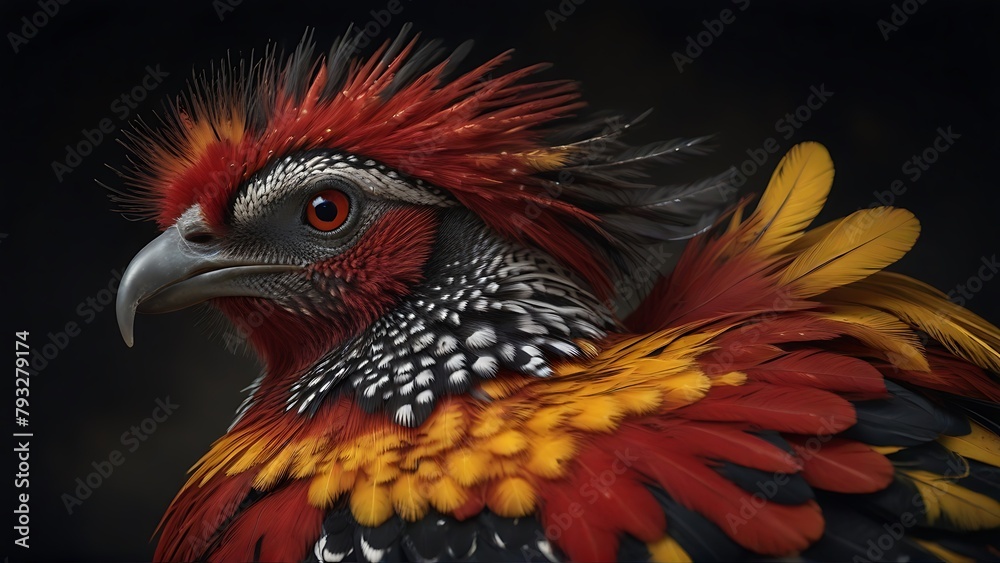 Regal Splendor A Parrot's Majestic Red, Black, and Yellow Plumage