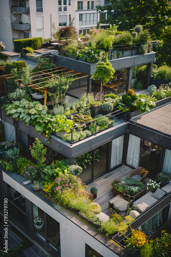 Urban Retreat: Aesthetic Rooftop Garden with Sitting Area and Vegetable Patches