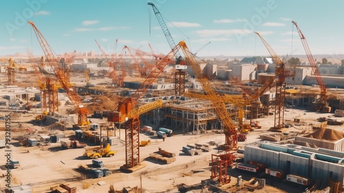 Large construction site including several cranes