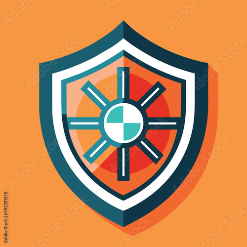 A shield with a cross emblem displayed in a simple and minimalist design, Safe security, Simple and minimalist flat Vector Illustration