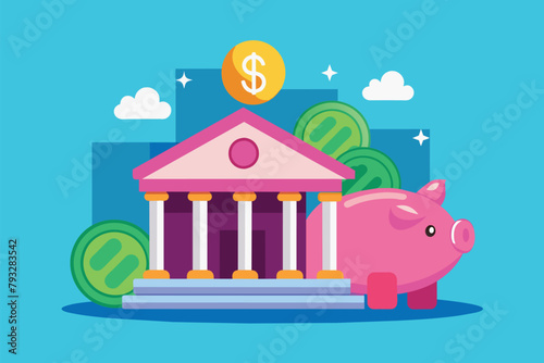 A piggy bank with a dollar sign on top, symbolizing saving money, Saving at the bank, Simple and minimalist flat Vector Illustration