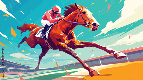 Vector illustration of a Horse and jockey racing ra photo