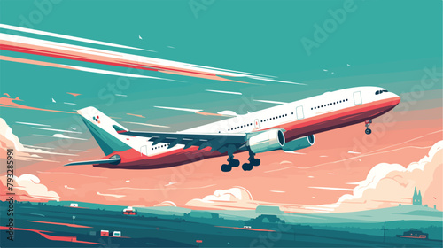 Vector Illustration of a passenger plane flying ove photo