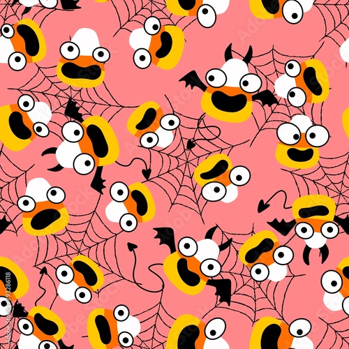 Cartoon Halloween sugar monsters seamless candy corn pattern for wrapping paper and fabrics and linens
